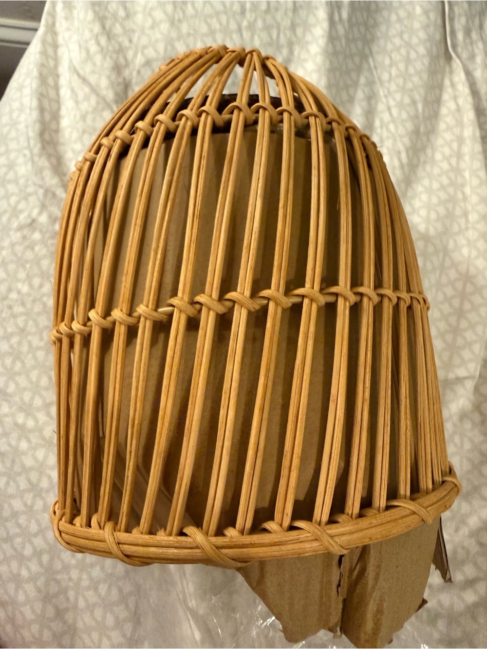 Woven Rattan Hanging LIGHT - Natural Tan. Comes with cord & black ceiling cover.